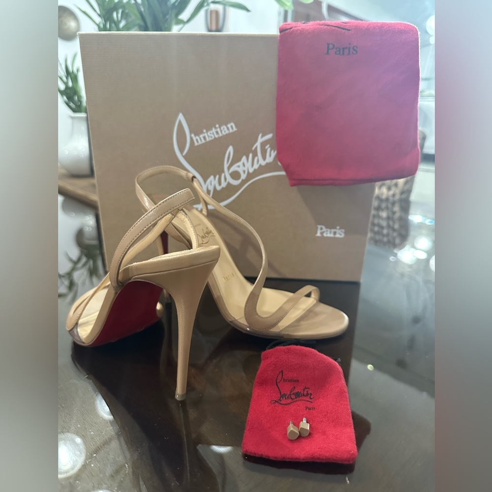 Christian Louboutin 100 mm Sandals - Leather and PVC - Nude